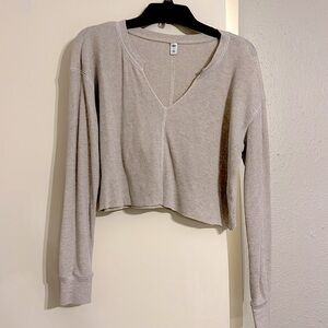 BP Womens Split Neck Cropped Knit Henley Shirt